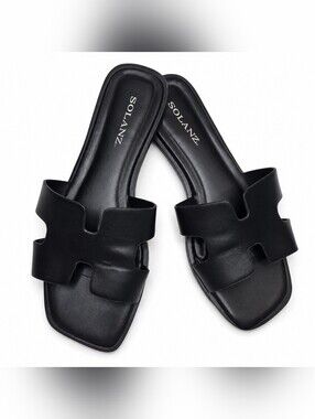 Solanz Women's Elegant Black Slide Sandals